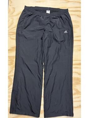 Adidas Mens XL 3 Stripe Triple Black Y2K Baggy Windbreaker Track Pants